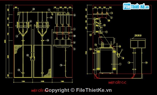 Bản vẽ autocad,trạm biến áp,TBA 3 pha,điện cho bệnh viện Nhân Đức